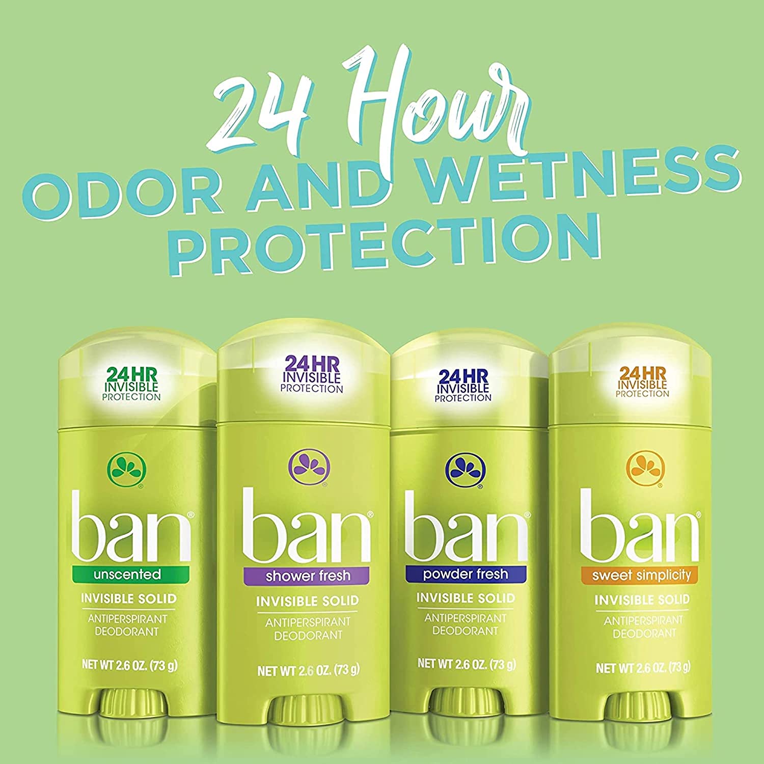 Ban Shower Fresh 24-hour Invisible Antiperspirant, Solid Deodorant for Women and Men, Underarm Wetness Protection, with Odor-fighting Ingredients, 2.6 Ounce (Pack of 4) - Image 4
